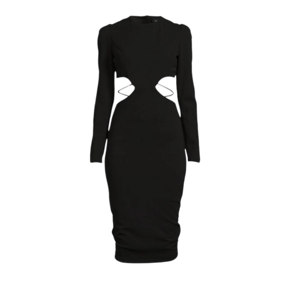 💫HP‼️💫 NWT LEA & VIOLA Cut-out Bodycon Midi Dress w/Chain Detail, Black, Large - Picture 4 of 7